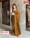 Golden Pure Organza Embroidered Saree