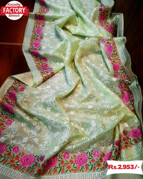 Lucknowi Work Organza Designer Partywear Saree