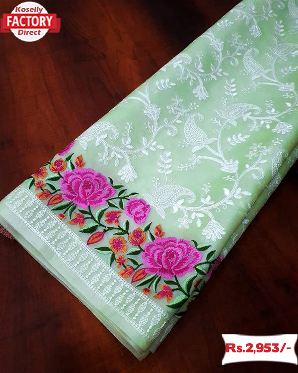 Lucknowi Work Organza Designer Partywear Saree