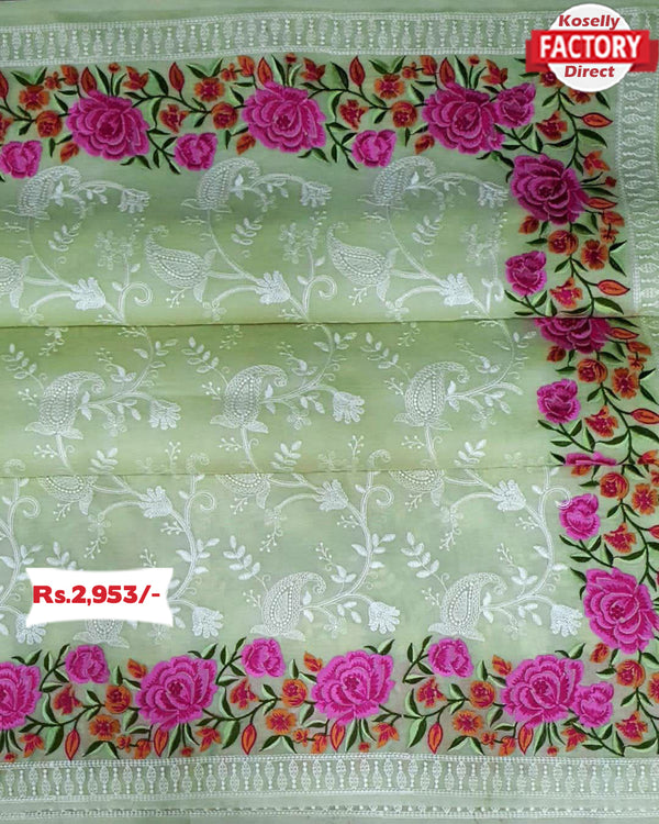 Lucknowi Work Organza Designer Partywear Saree