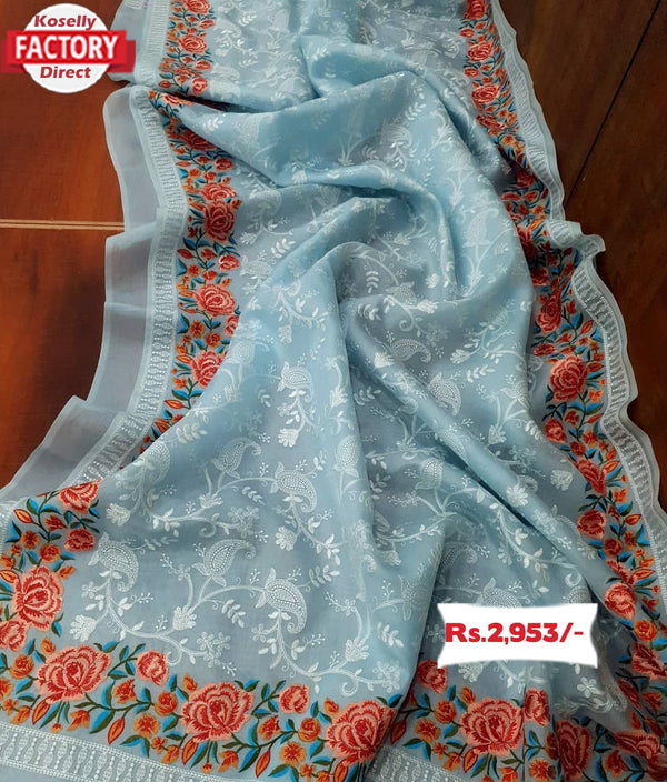 Lucknowi Work Organza Designer Partywear Saree