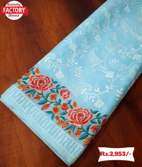 Lucknowi Work Organza Designer Partywear Saree