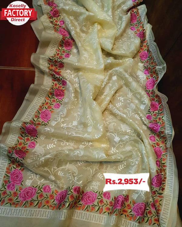 Lucknowi Work Organza Designer Partywear Saree