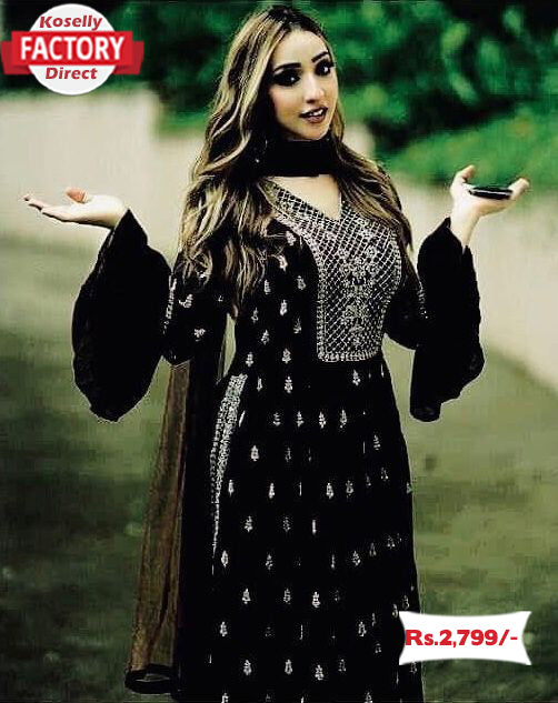 Black Designer Kurtha Palazzo Dupatta Set