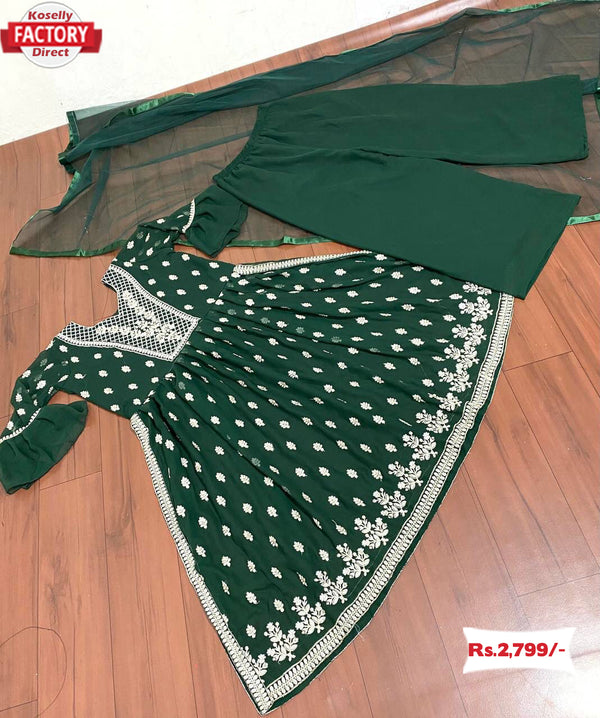 Green Designer Kurtha Palazzo Dupatta Set