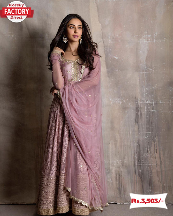Pastel Pink Embroidered Gown with Dupatta