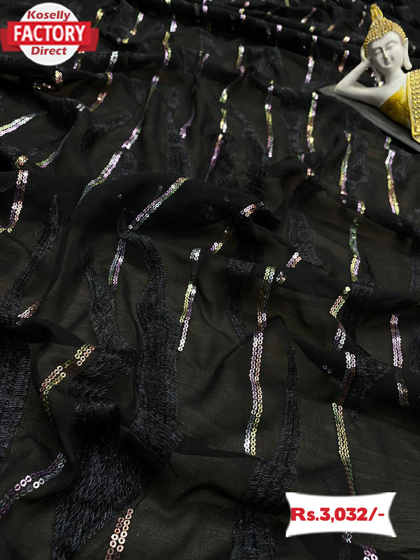 Black Designer Partywear Sequins Saree