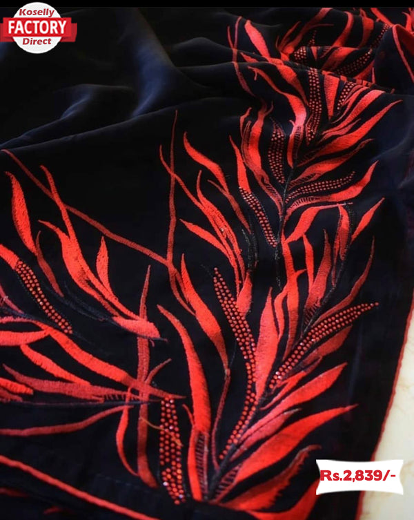 Black Pure Georgette Partywear Saree