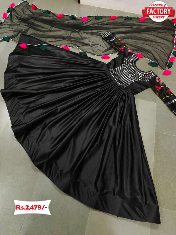 Black Embroidered Gown with Dupatta