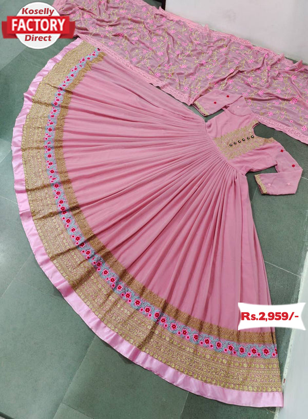 Baby Pink Embroidered Gown with Dupatta