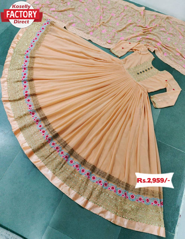 Faded Orange Embroidered Gown with Dupatta