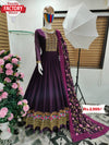 Wine Embroidered Gown with Dupatta
