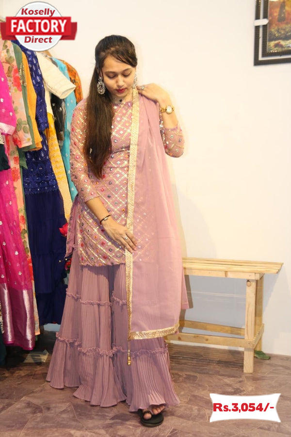 Pastel Pink Designer Kurtha Palazzo Dupatta Set