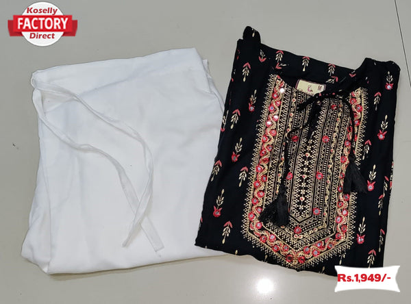 Black Embroidered Kurtha Pant Set