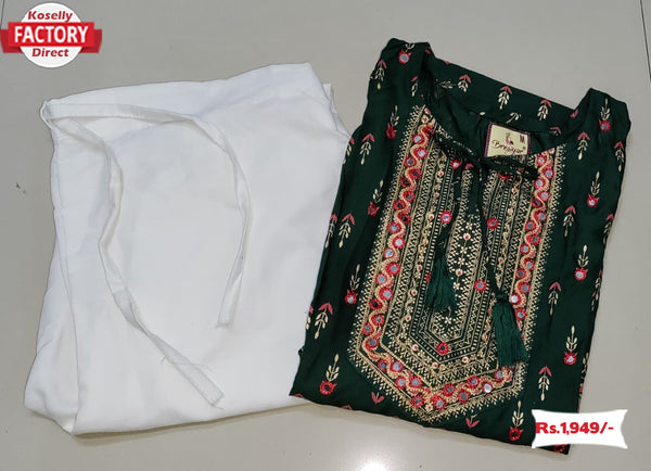 Green Embroidered Kurtha Pant Set