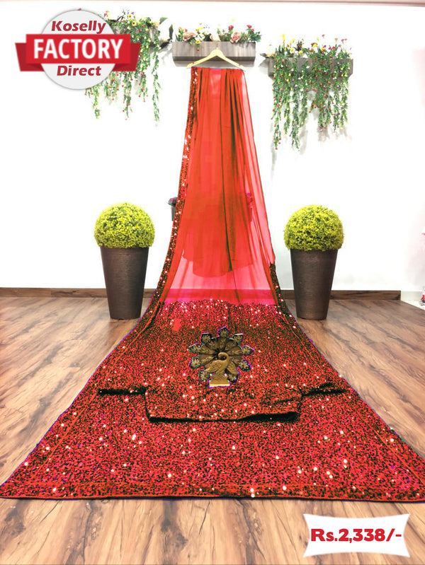 Red Georgette Sequence Saree with Sequence Blouse