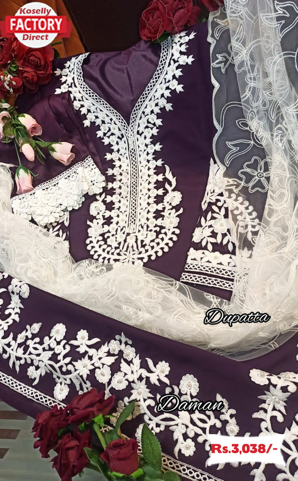 Wine Pakistani Kurtha with Cigarette Pant and Dupatta