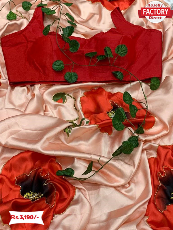 Designer Satin Silk Hand-work Partywear Saree