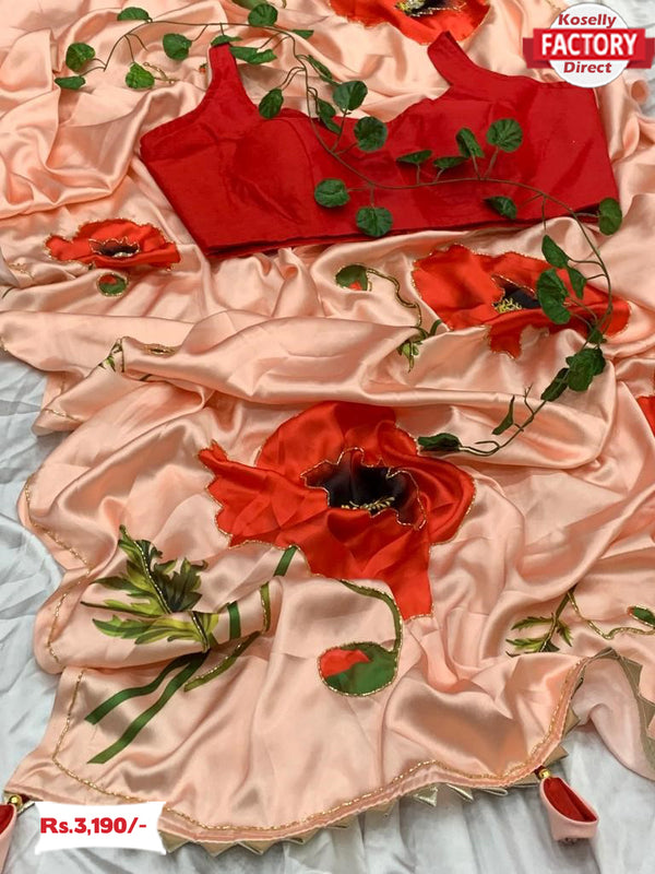 Designer Satin Silk Hand-work Partywear Saree