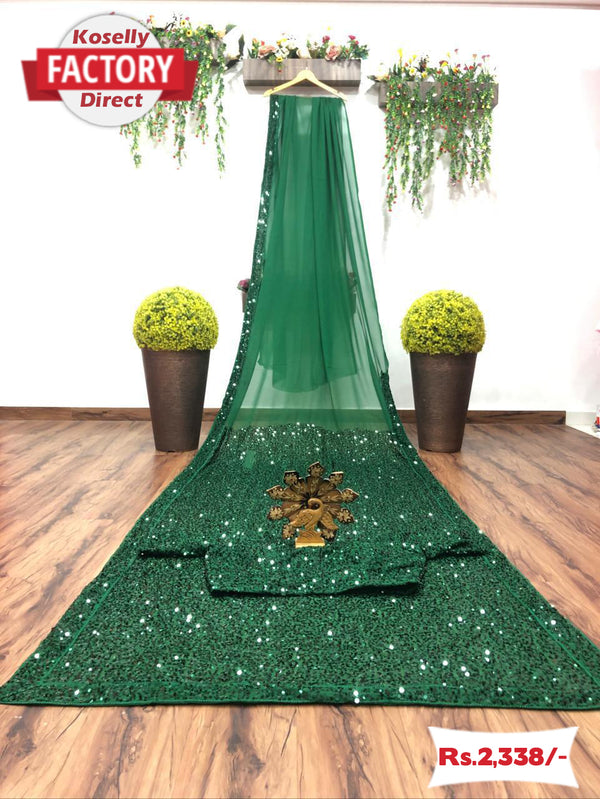 Green Georgette Sequence Saree with Sequence Blouse