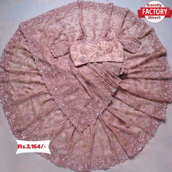 Peach Organza Designer Embroidered Partywear Saree