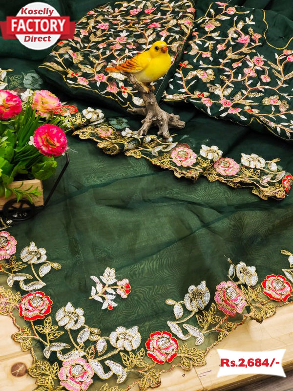 Green Organza Designer Partywear Saree