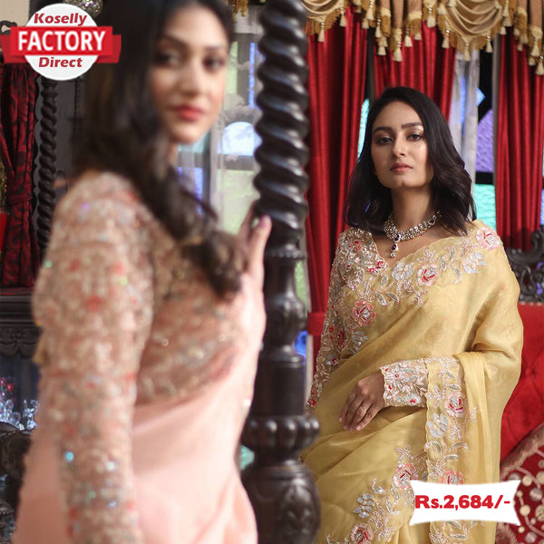 Yellow Organza Designer Partywear Saree