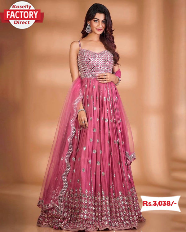 Baby Pink Embroidered Gown with Dupatta