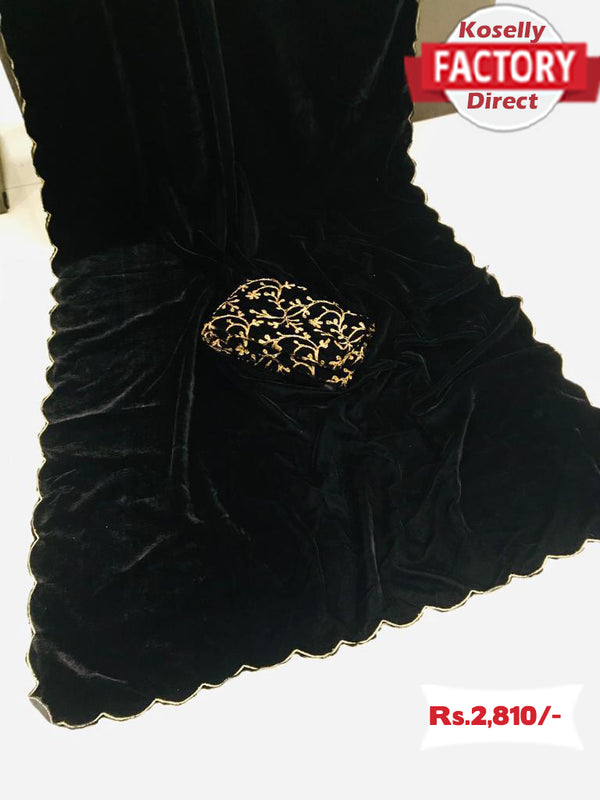 Black Pure Velvet Saree with Embroidered Blouse
