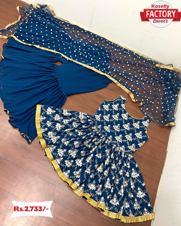 Teal Blue Peplum Kurtha Sharara Set