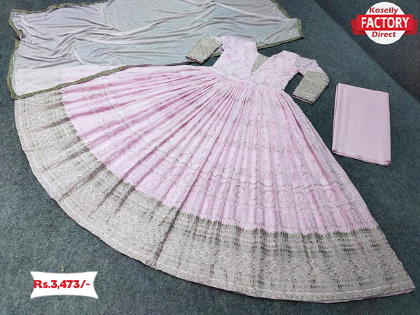 Baby Pink Embroidered Gown with Dupatta