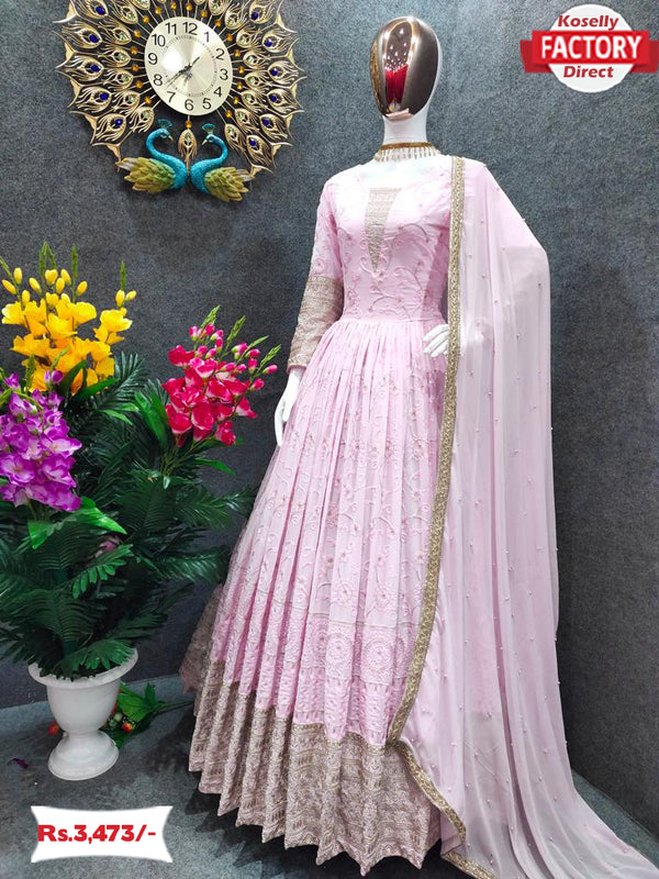 Baby Pink Embroidered Gown with Dupatta