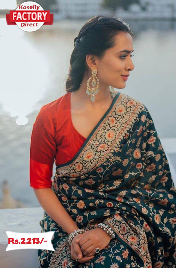 Dark Green Banarasi Silk Saree