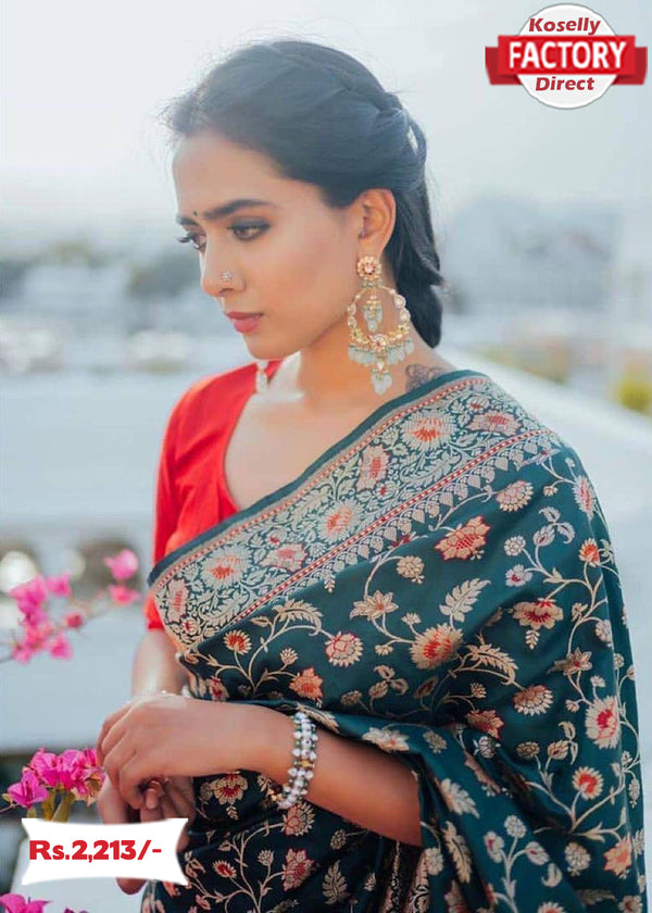 Dark Green Banarasi Silk Saree