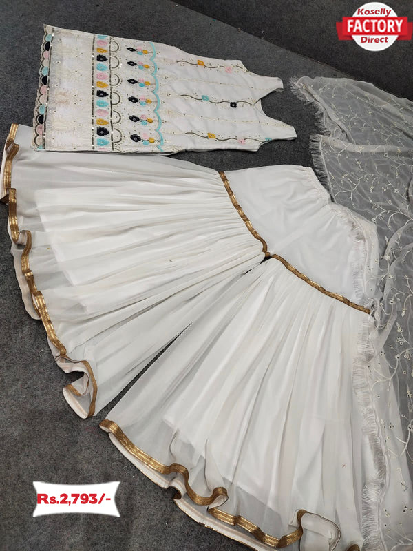 White Designer Kurtha Sharara Dupatta Set