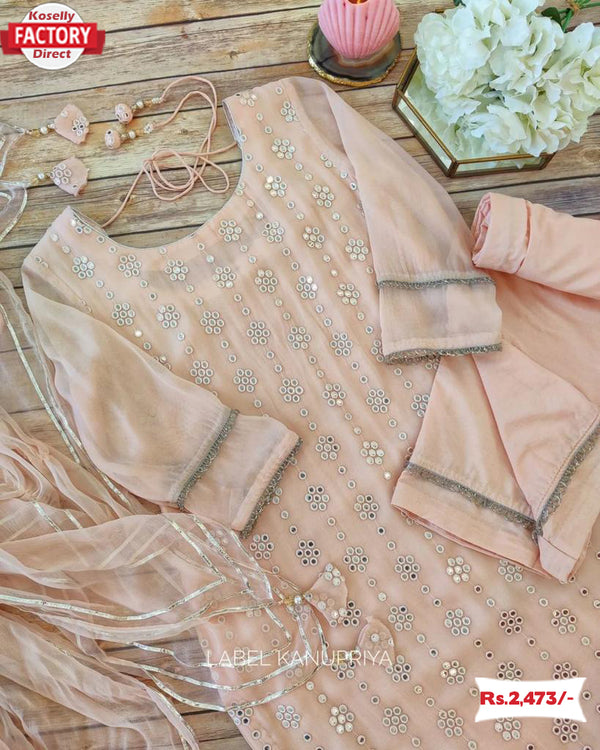Peach Kurtha Palazzo Dupatta Set