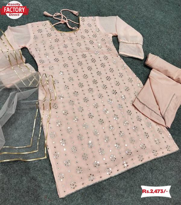 Peach Kurtha Palazzo Dupatta Set