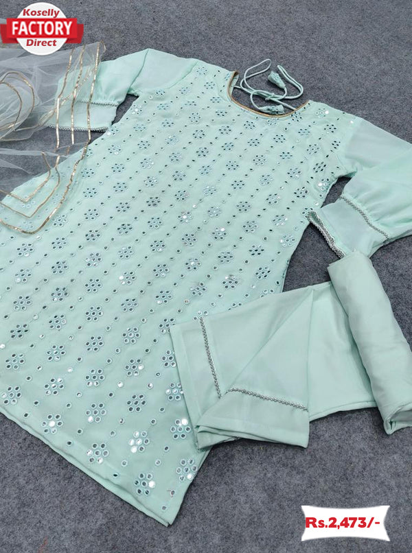 Sky Blue Kurtha Palazzo Dupatta Set