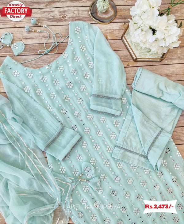 Sky Blue Kurtha Palazzo Dupatta Set