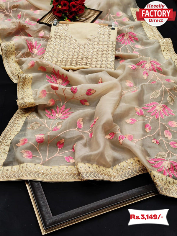 Off-white Khadi Organza Partywear Saree