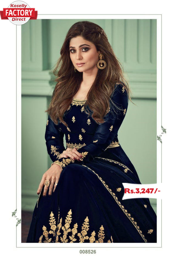 Navy Blue Semi-Stitched Georgette Embroidered Gown with Dupatta