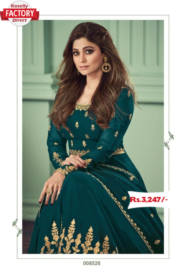 Teal Semi-Stitched Georgette Embroidered Gown with Dupatta