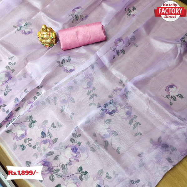 Lavender Organza Silk Digital Printed Saree