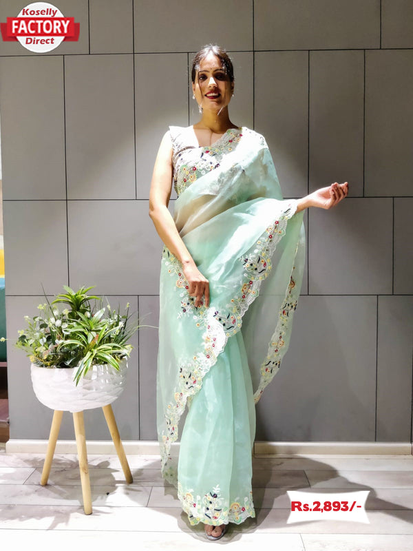 Sea Green Organza Partywear Saree