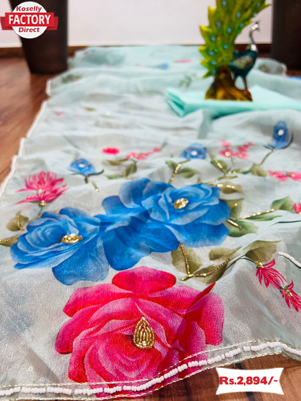 Paled Turquoise Organza Designer Saree
