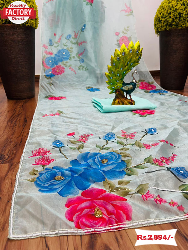 Paled Turquoise Organza Designer Saree