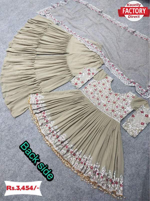 Light Olive Designer Peplum Sharara Dupatta Set