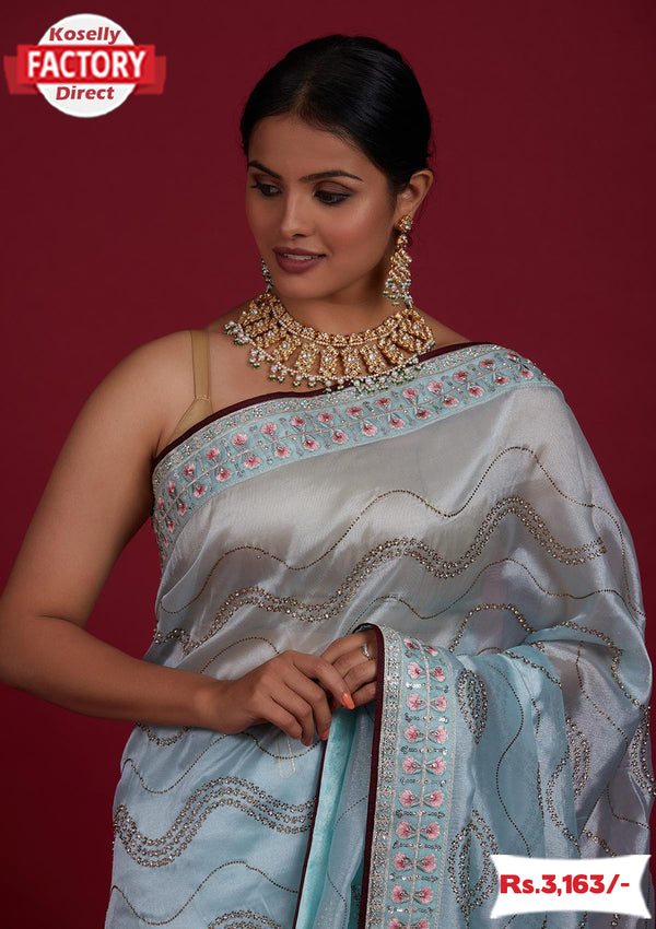 Light Blue Organza Designer Partywear Saree
