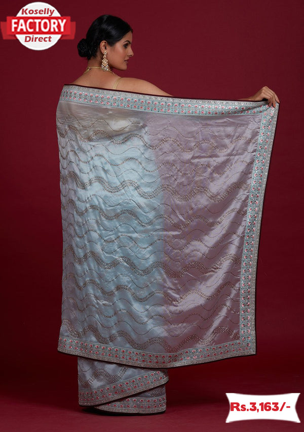Light Blue Organza Designer Partywear Saree