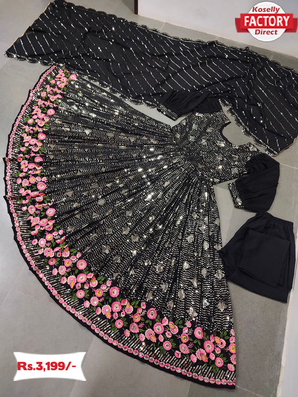 Black Heavy Embroidered Gown with Dupatta